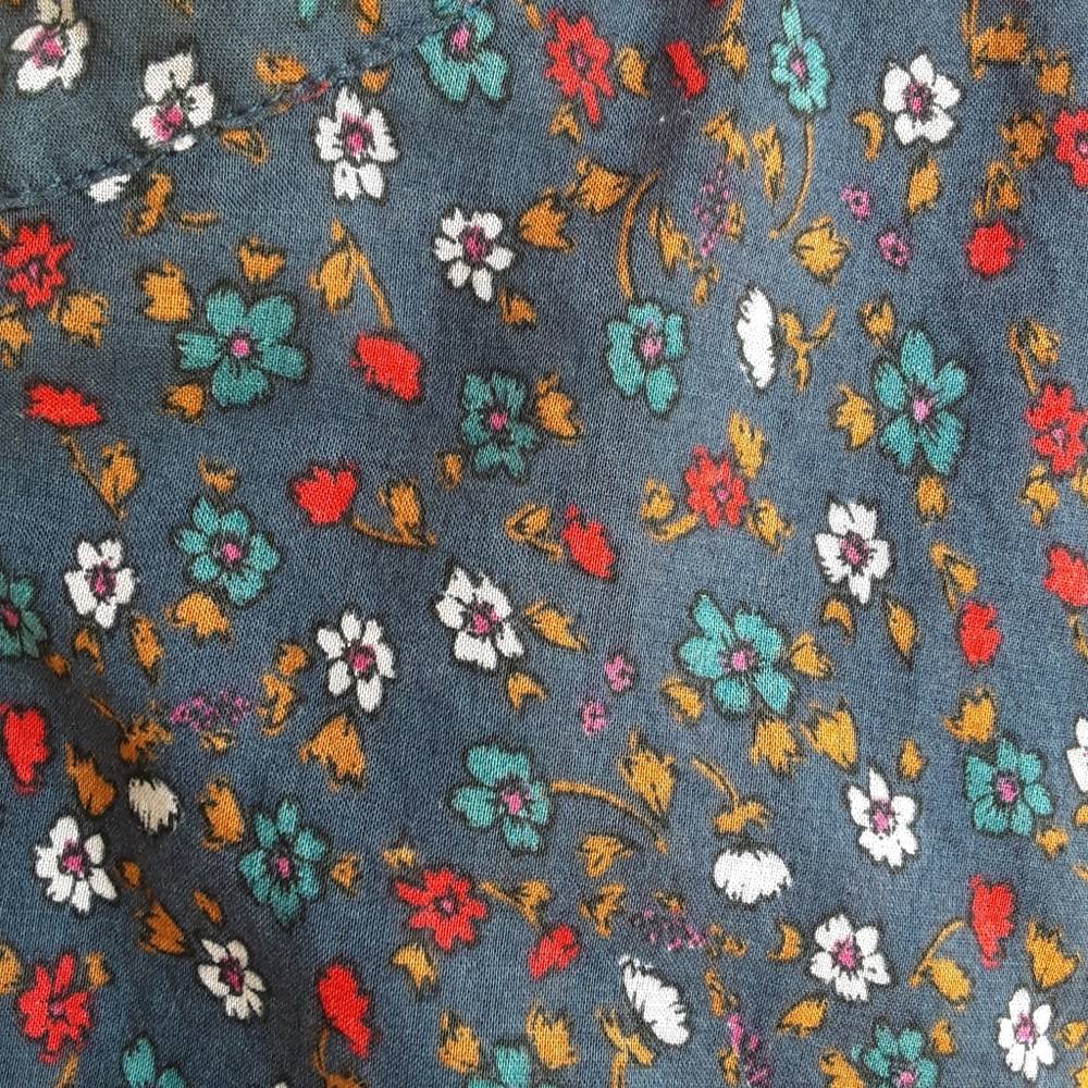 Xirena Navy Floral Print Ditsy Half Button Long Sleeve Shirt Dress. - Picture 4 of 11